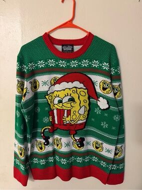 SpongeBob Squarepants Green & Red Holiday Crewneck Sweater Unisex/Men’s Size M